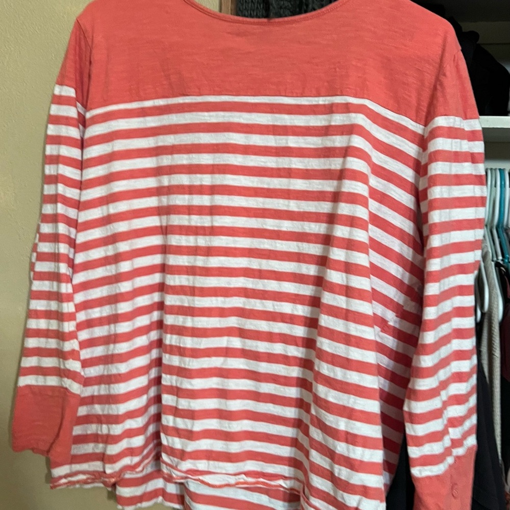 St. John's Bay Coral and White Cotton Top